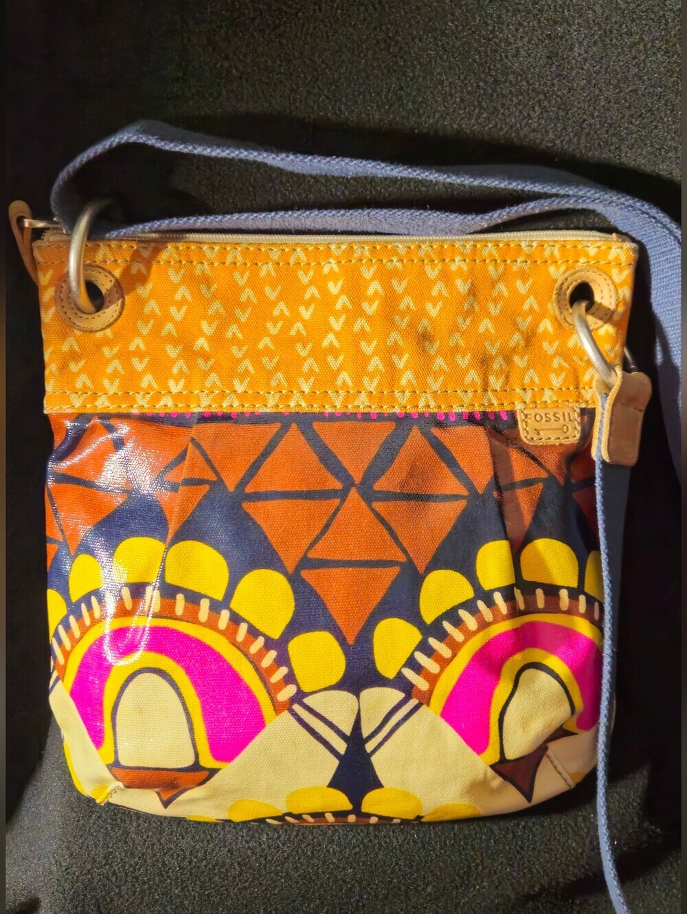 Fossil Multicolor Geometic Coated Canvas Crossbody Bag - Yellow, Orange & Pink